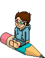 habbo sitting on a gigant pencil