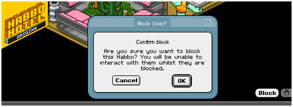 Ignorar ahora = Bloquear en Habbo Hotel: Origins